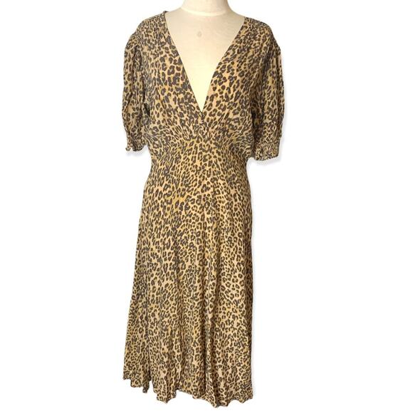 Faithfull The Brand Marie Louise Midi Dress leopard animal print sz 10 - Picture 2 of 7